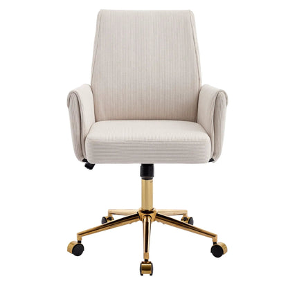 Ergonomic mid-back office chair with gold base in beige corduroy by Unique Piece Furniture on Tampa Home & Garden Store