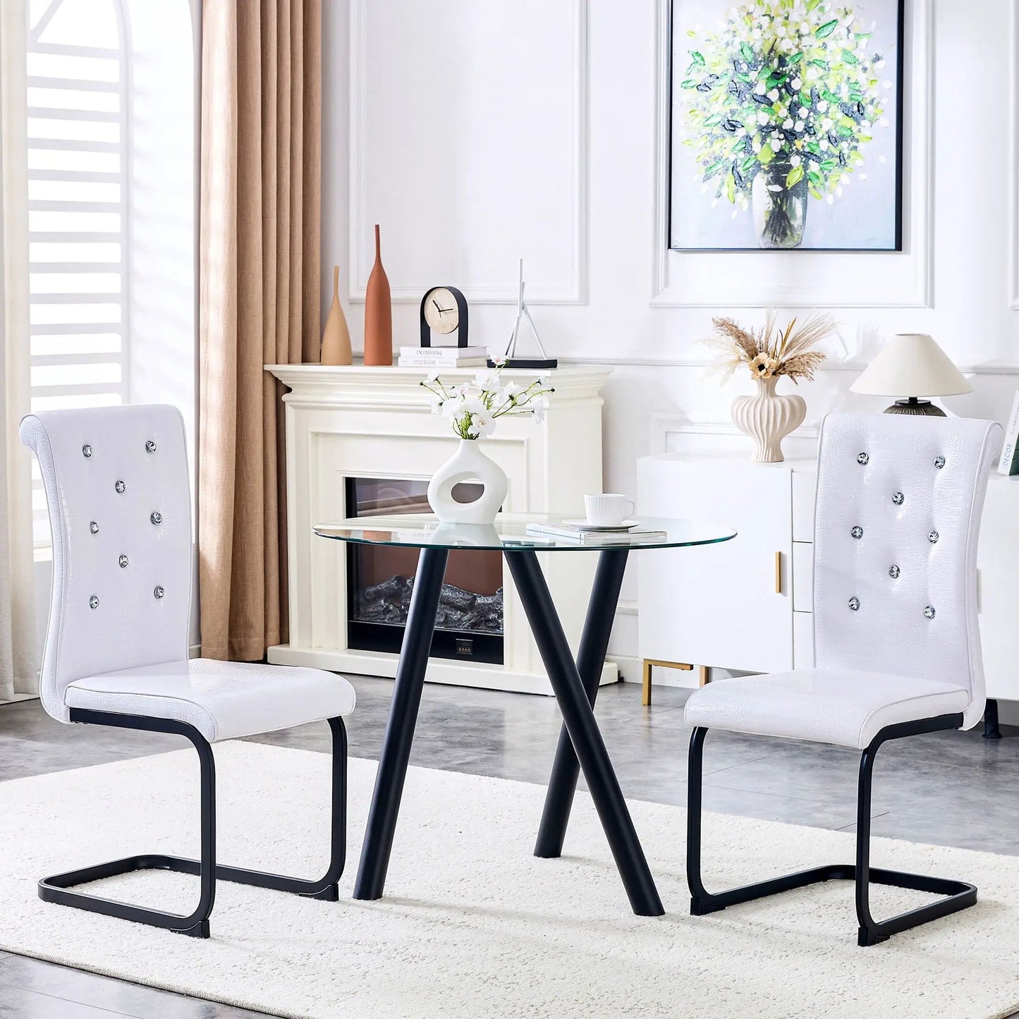 Alligator-Skin Upholstered Chairs, white textured upholstery with crystal buttons, 2 chairs on Tampa Home & Garden Store