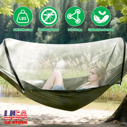 GemGear Camping Hammock with Mosquito Net, 440 lbs max load, lightweight & portable, 3-in-1 usage on Tampa Home & Garden Store