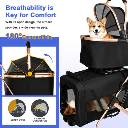 Double Pet Stroller for Small and Medium Dogs and Cats by HouseOfZazla, rose-gold frame on Tampa Home & Garden Store