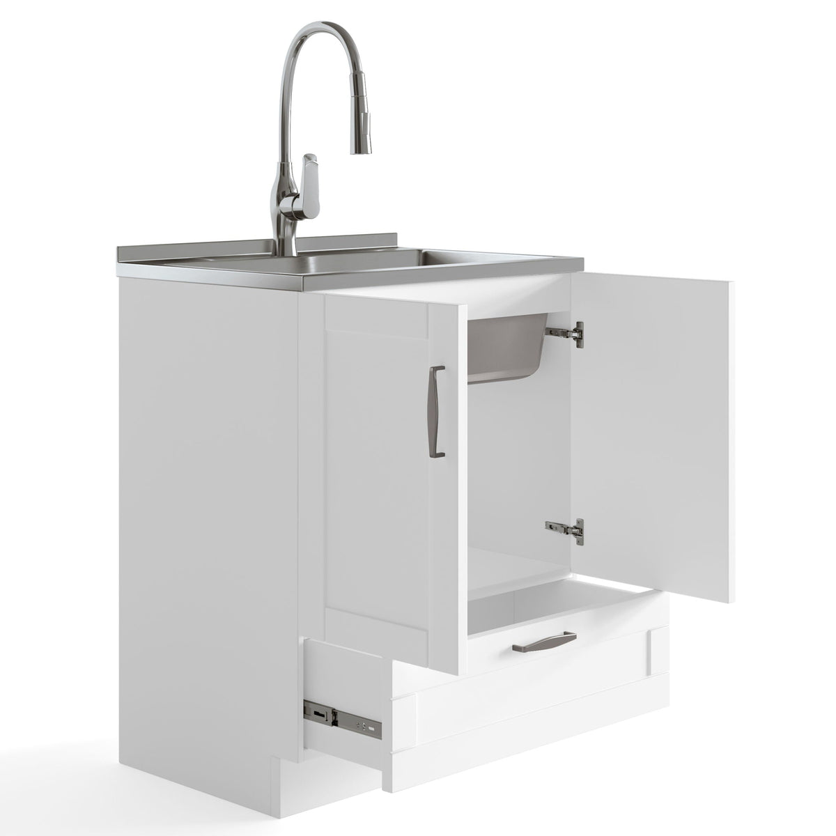 Deluxe Laundry Cabinet With Sink And Faucet Unit, white chrome vanity by HouseOfZazla on Tampa Home & Garden Store