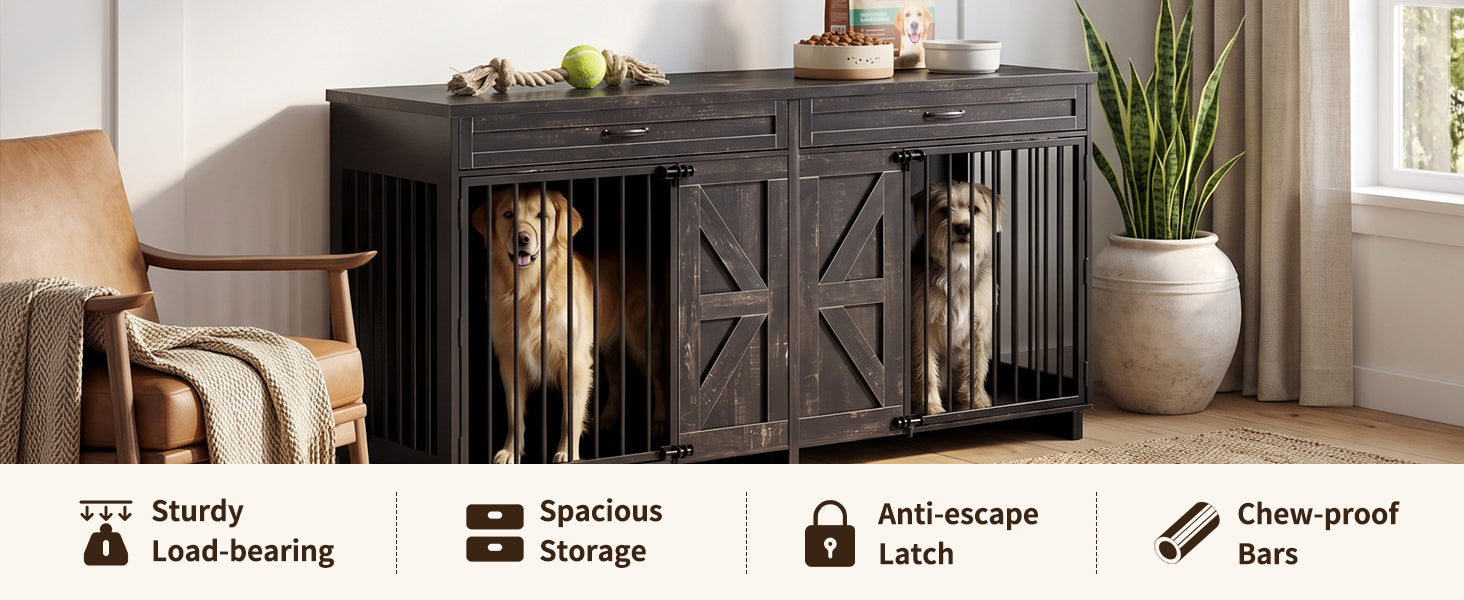 Dog Crate Furniture TV Stand HouseOfZazla, black wood with dual cages and latches on Tampa Home & Garden Store