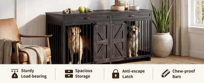 Dog Crate Furniture TV Stand HouseOfZazla, black wood with dual cages and latches on Tampa Home & Garden Store