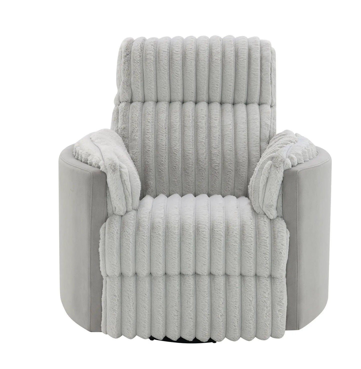 Emee corduroy swivel glider recliner in gray with vertical cushions by Unique Piece Furniture on Tampa Home & Garden Store