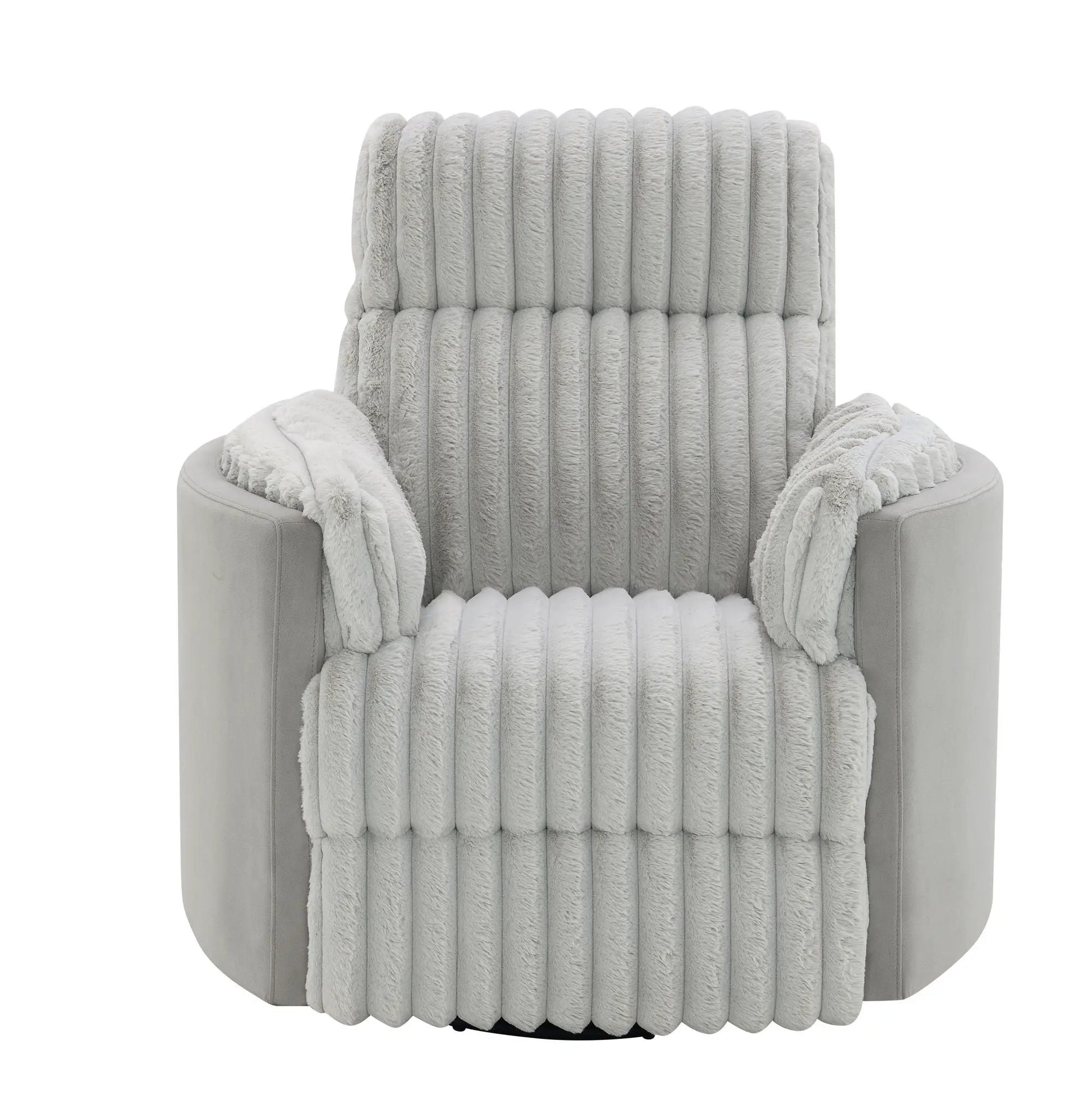 Emee corduroy swivel glider recliner in gray with vertical cushions by Unique Piece Furniture on Tampa Home & Garden Store