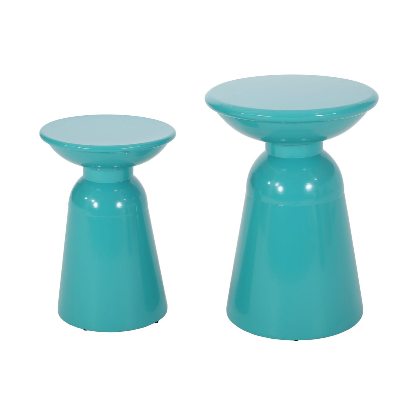 Serenita Outdoor Side Tables set of 2 in teal glossy with flared design on Tampa Home & Garden Store