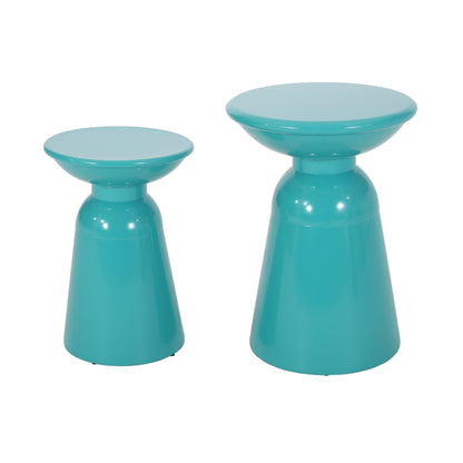 Serenita Outdoor Side Tables set of 2 in teal glossy with flared design on Tampa Home & Garden Store