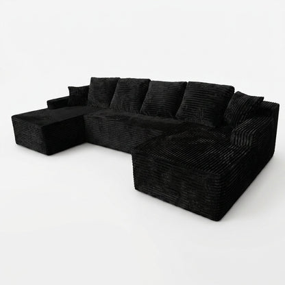 131-Inch Modular Sectional Oversized Sofa 3-piece black woven upholstery HouseOfZazla on Tampa Home & Garden Store