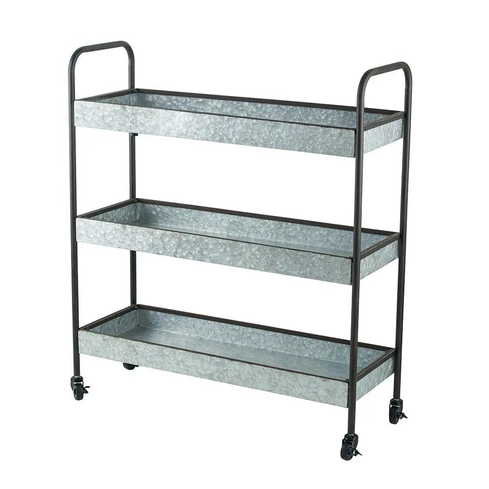 Homestead Galvanized 3-Tier Shelf Display metal gray wheeled etagere Unique Piece Furniture on Tampa Home & Garden Store