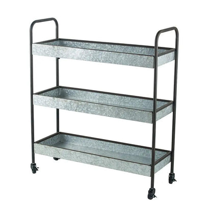 Homestead Galvanized 3-Tier Shelf Display metal gray wheeled etagere Unique Piece Furniture on Tampa Home & Garden Store