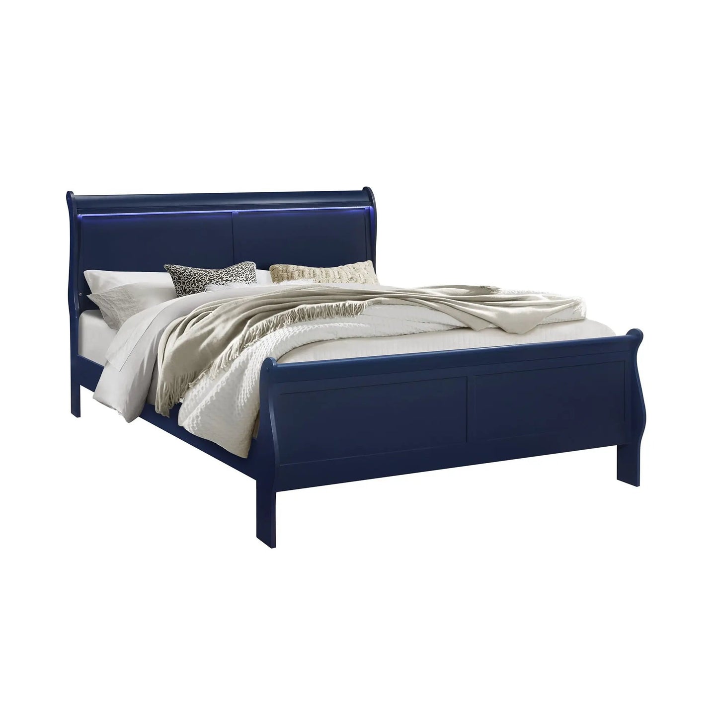 Charlston Bed with LED Lighting, Sleigh Style