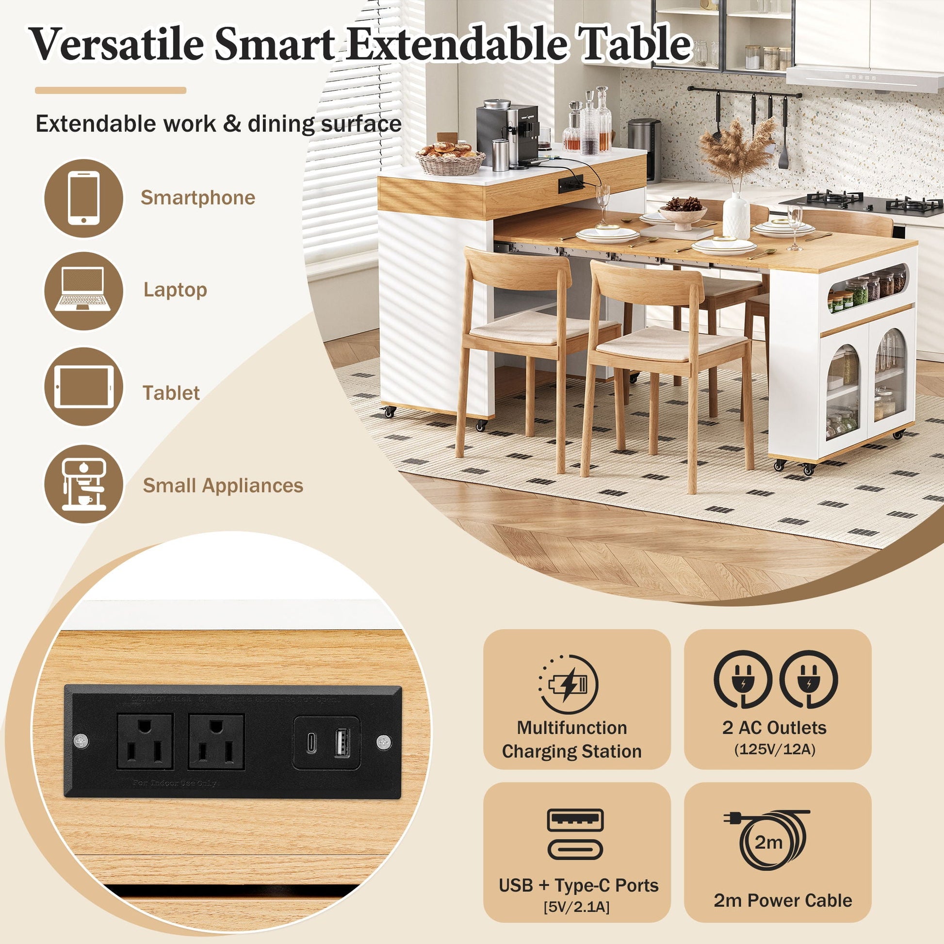 Extendable dining table with folding top rolling island drawers outlets HouseOfZazla on Tampa Home & Garden Store