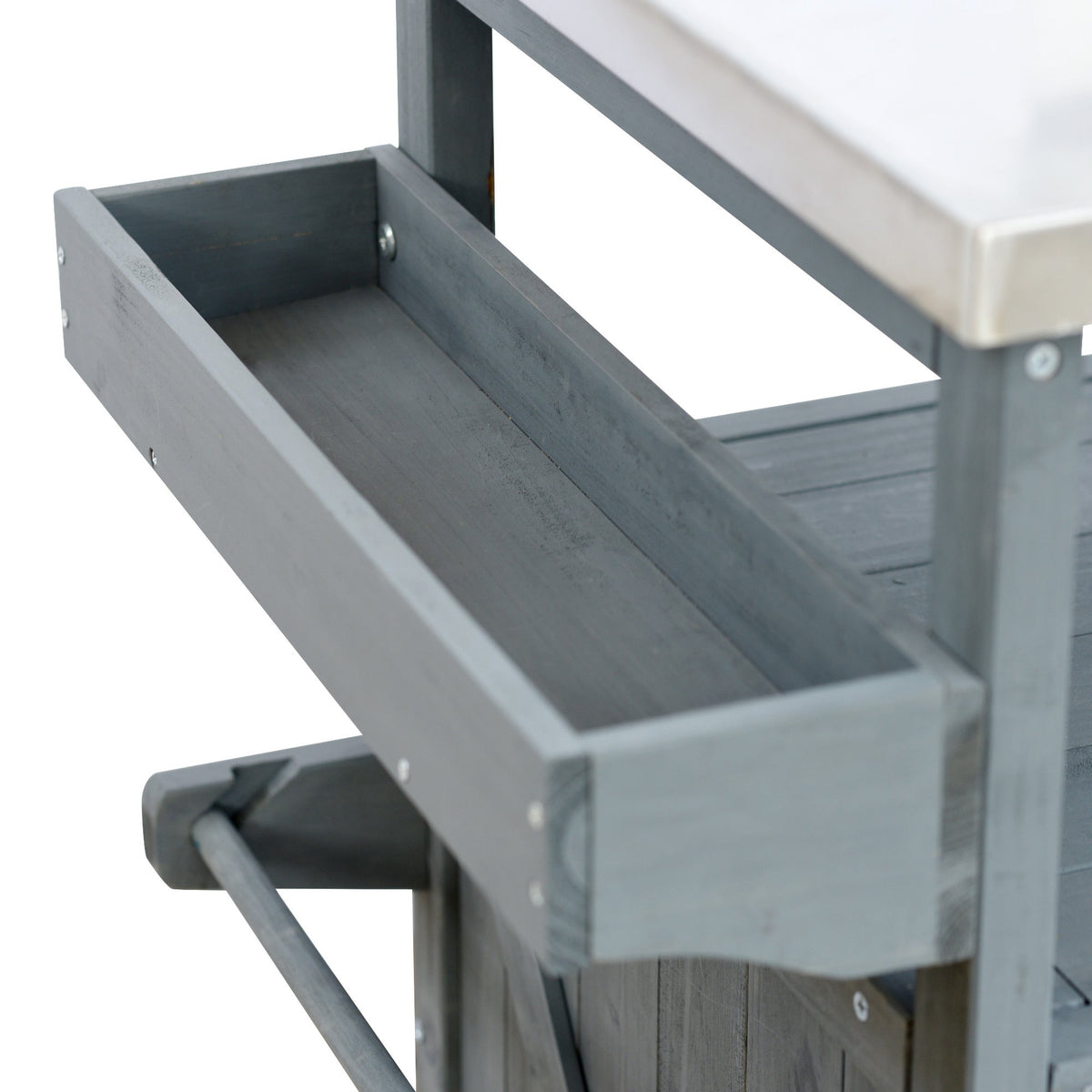 K&K Outdoor Kitchen Island rolling bar cart with storage in gray wood finish HouseOfZazla on Tampa Home & Garden Store