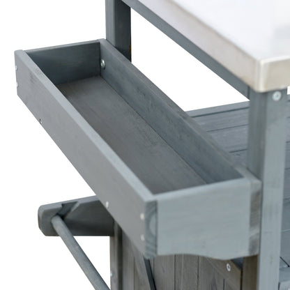 K&K Outdoor Kitchen Island rolling bar cart with storage in gray wood finish HouseOfZazla on Tampa Home & Garden Store