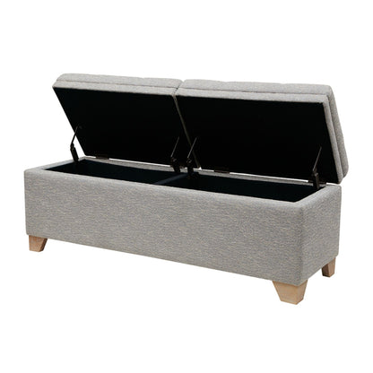 Soft-close upholstered storage bench in dark gray with split-top lid, wooden legs on Tampa Home & Garden Store
