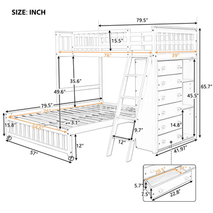 White bunk bed with 6-drawer dresser and shelves, bottom bunk on wheels, Unique Piece Furniture on Tampa Home & Garden Store