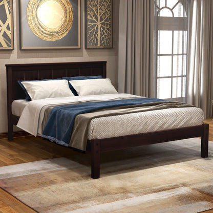 Strong Espresso Wood Platform Bed and Headboard