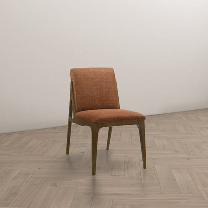 Elegant upholstered dining chair in light brown beige fabric with metal legs on Tampa Home & Garden Store