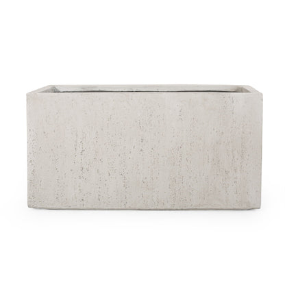 Modern outdoor planter, rectangular concrete planter with light gray textured finish on Tampa Home & Garden Store