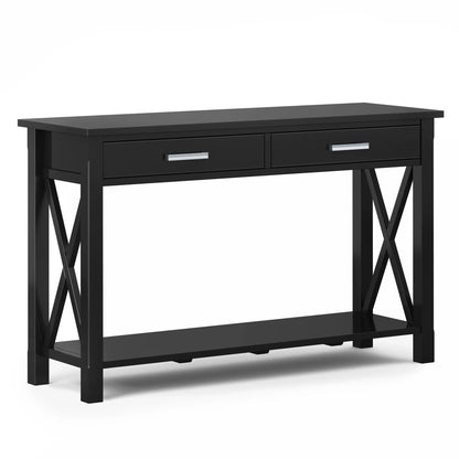 Kitchener Handcrafted Console Table with two drawers, black finish, handles, X-leg supports on Tampa Home & Garden Store