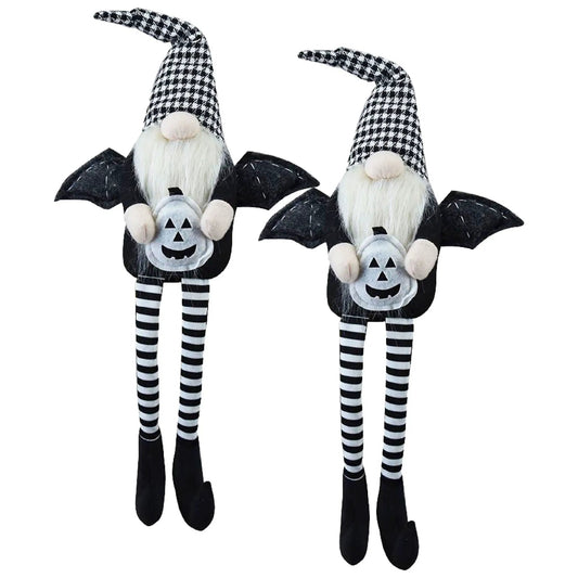 Two gnomes with wings and plaid hats, holding pumpkin bucket, Halloween decor by Unique Piece on Tampa Home & Garden Store
