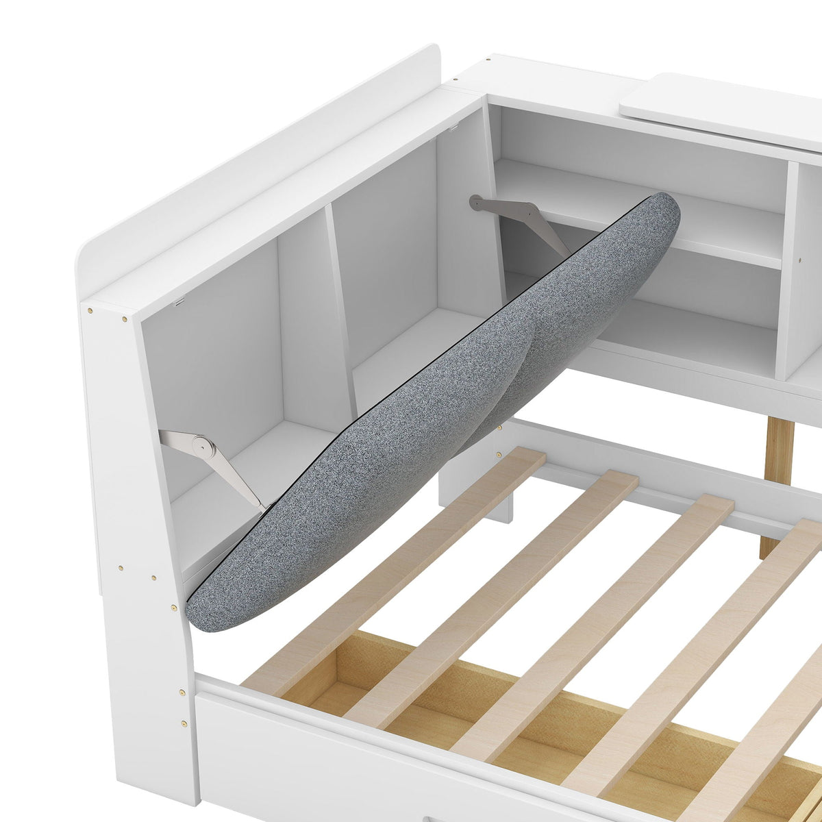 Platform bed with storage headboard, white finish, shelves and two drawers by HouseOfZazla on Tampa Home & Garden Store