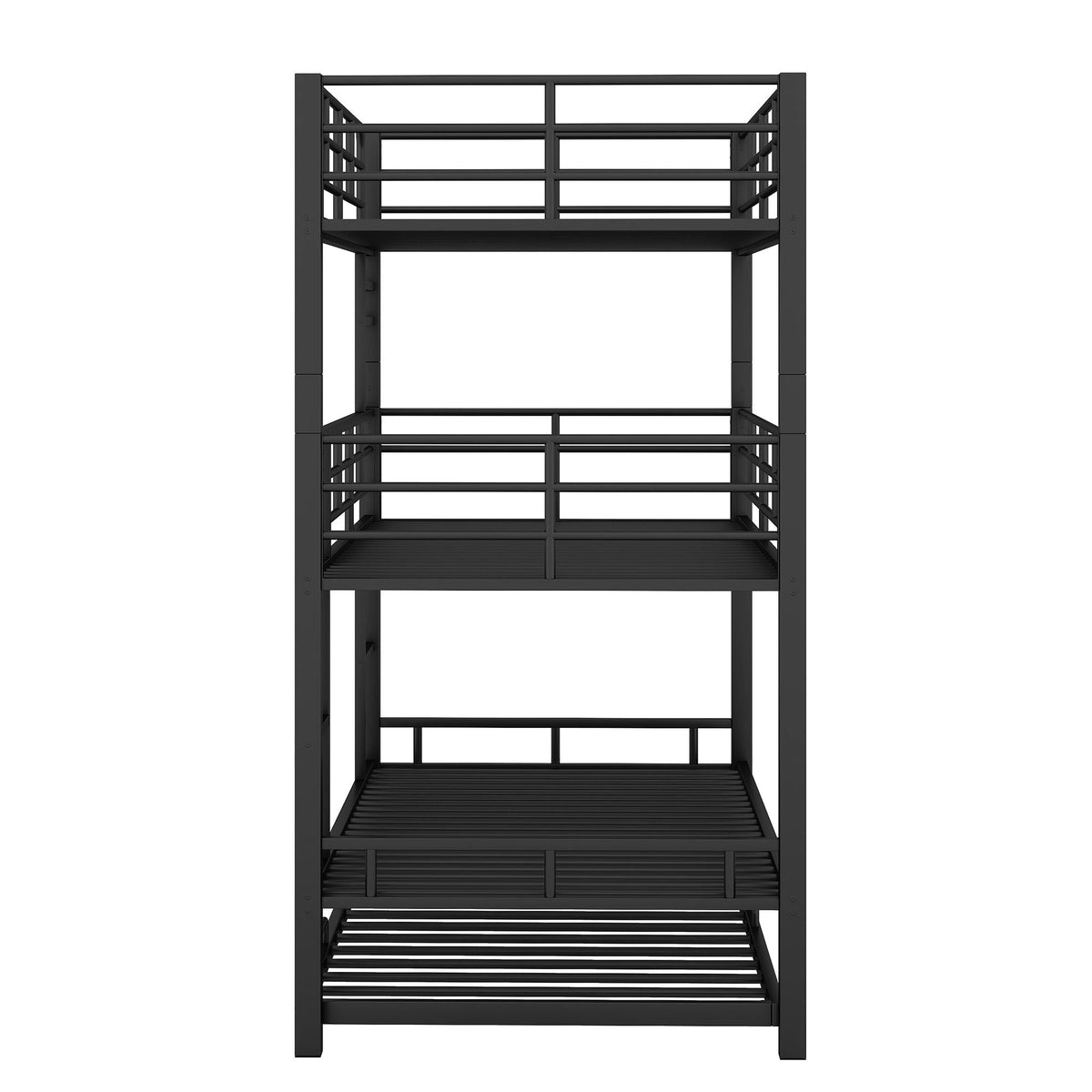 Triple bunk bed with trundle by HouseOfZazla in black heavy-duty steel construction on Tampa Home & Garden Store