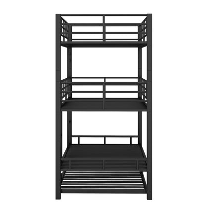 Triple bunk bed with trundle by HouseOfZazla in black heavy-duty steel construction on Tampa Home & Garden Store