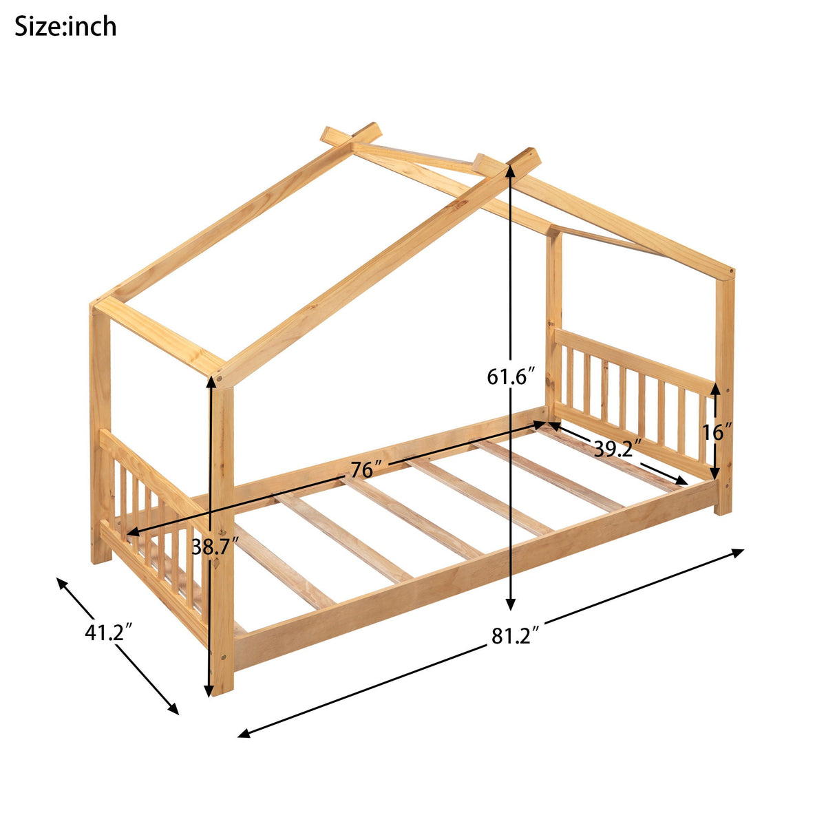 HouseOfZazla roof-design platform bed with headboard and footboard in natural wood on Tampa Home & Garden Store