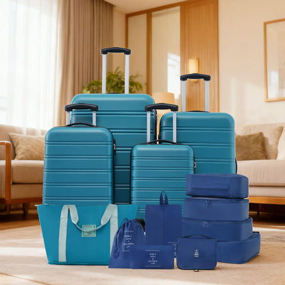 Blue HouseOfZazla hardshell 4-piece luggage set with spinner suitcases 16/20/24/28 on Tampa Home & Garden Store