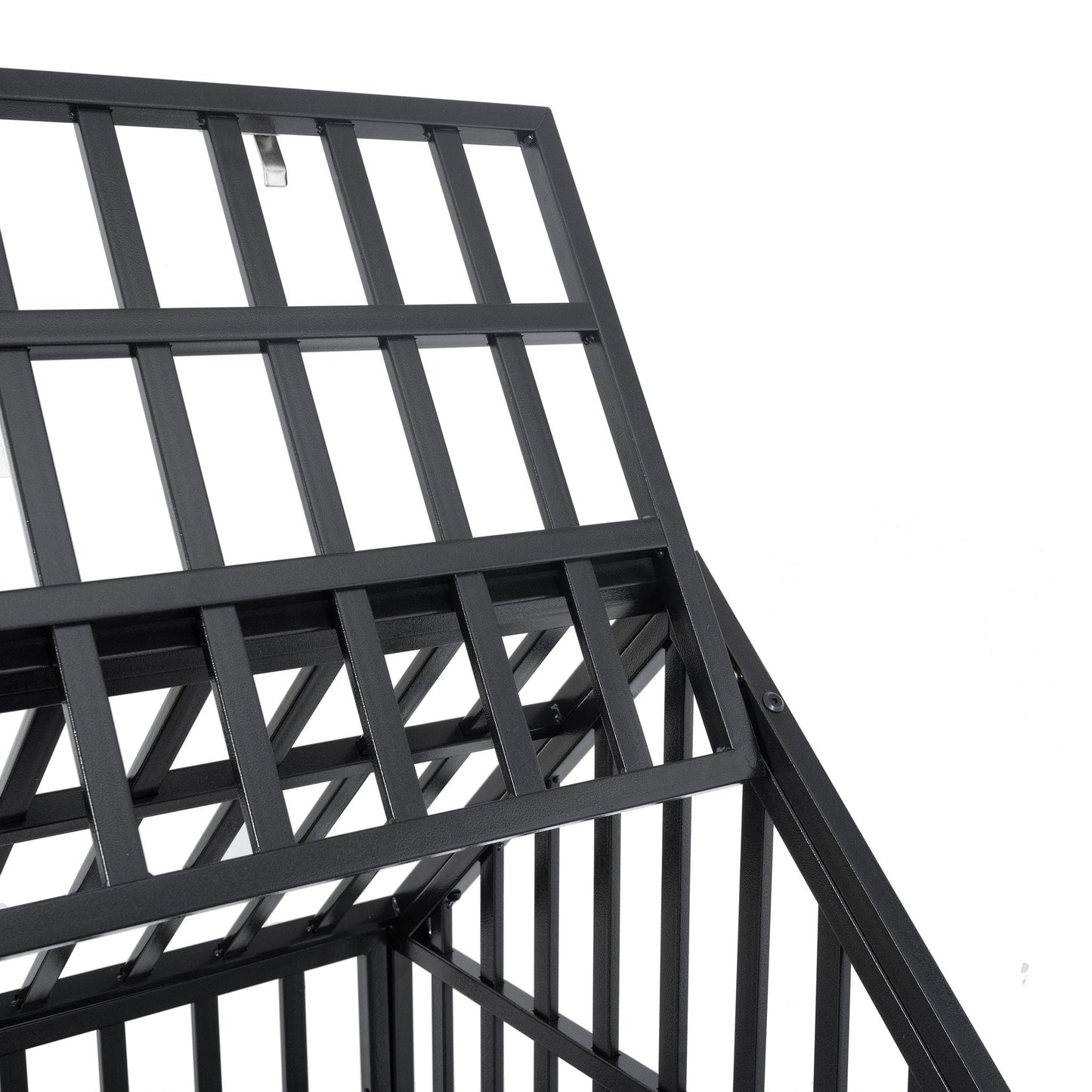 Heavy duty black metal dog crate frame with grid-style bars and sturdy construction on Tampa Home & Garden Store