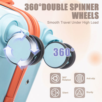 2 Pc Spinner Wheel Luggage Set blue with orange zipper by HouseOfZazla, 360° wheels on Tampa Home & Garden Store