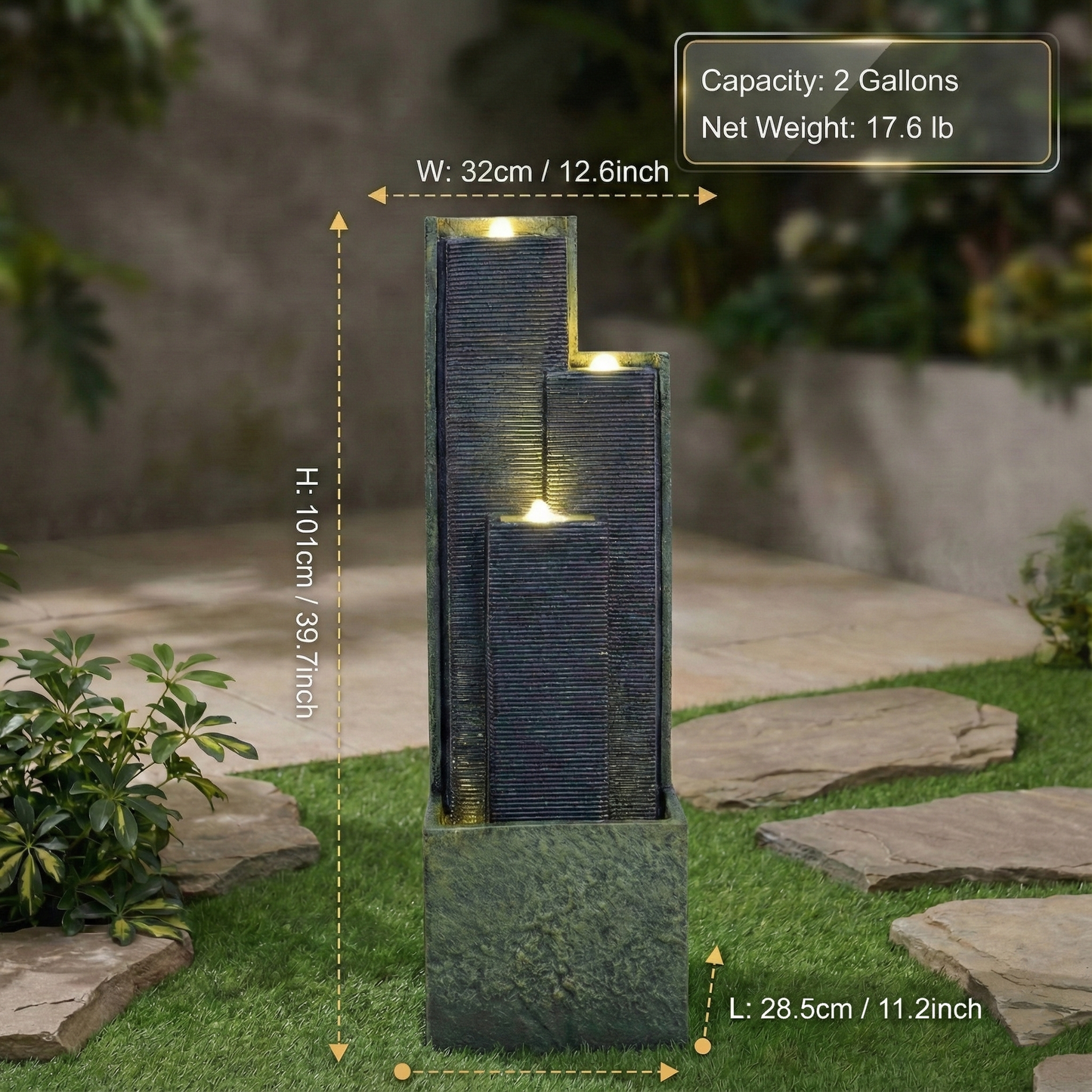 Modern 39 Inch Outdoor Water Fountain For Patio