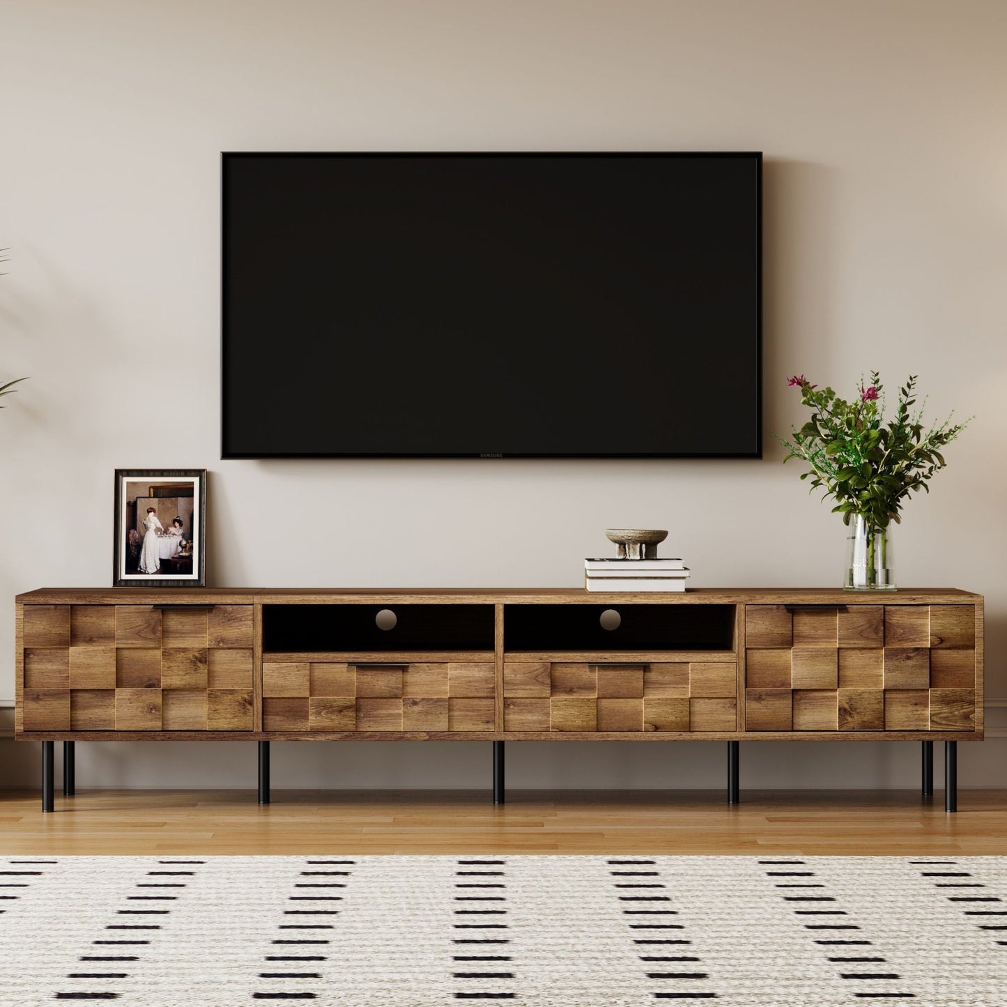Mid Century Modern TV Stand and Two Drawers
