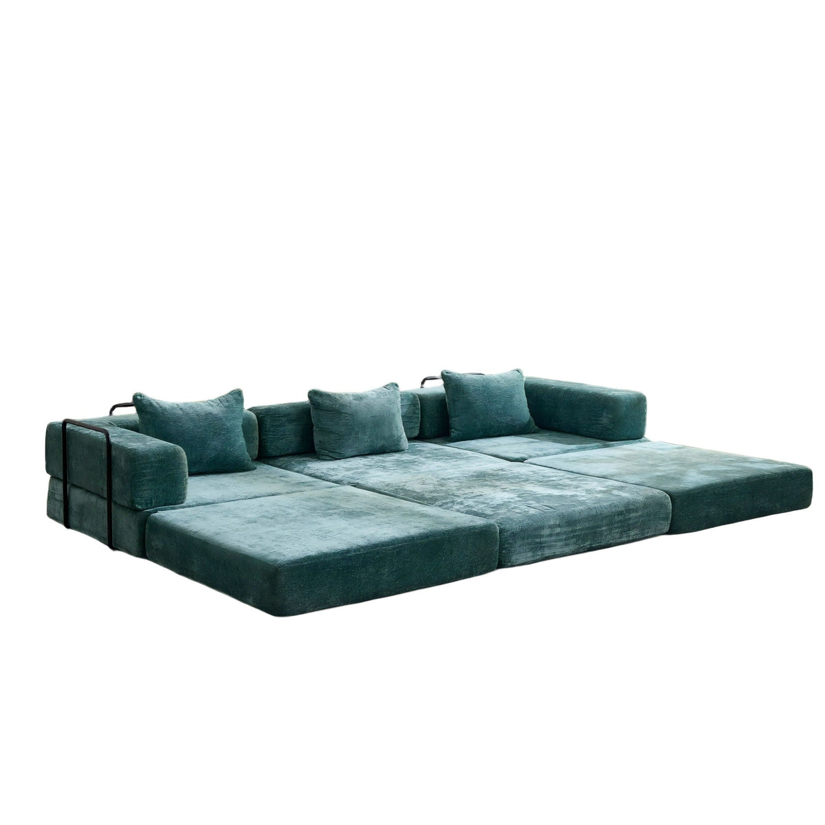 Convertible floor sofa bed boneless modular futon in teal fabric cushions by HouseOfZazla on Tampa Home & Garden Store