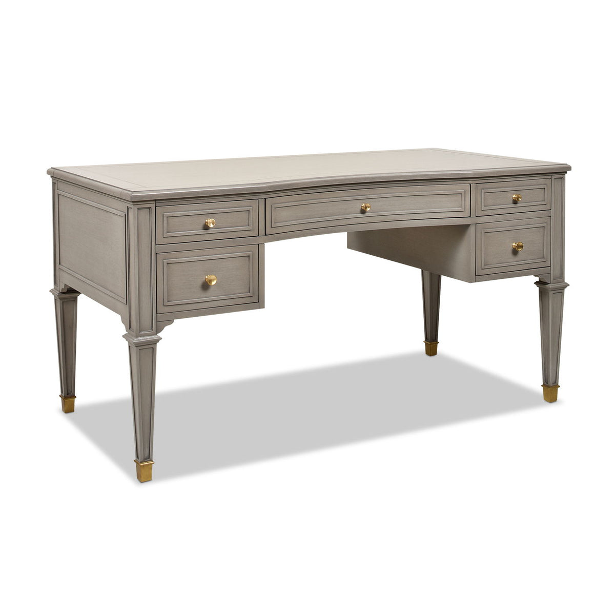 Dauphin 5-drawer executive desk in gray solid rubber hardwood with brass knobs HouseOfZazla on Tampa Home & Garden Store