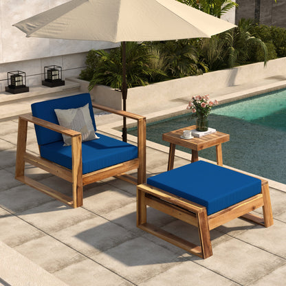 Acacia Wood Outdoor Lounge Set and Ottoman