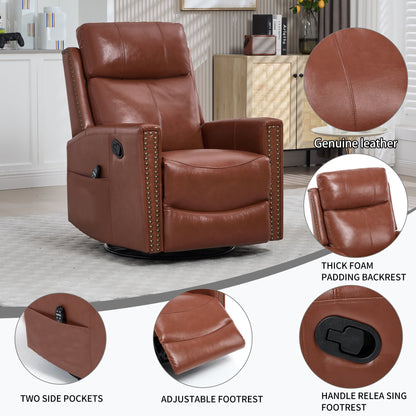 Red Genuine Leather Heat Massage Manual Recliner Chair with nailhead trim in living room on Tampa Home & Garden Store