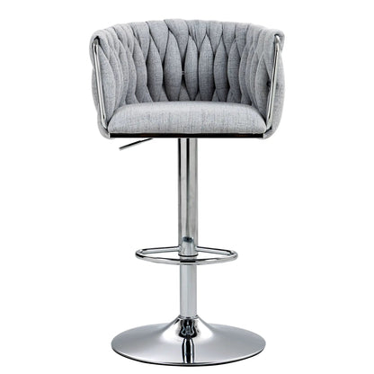 Swivel bar stool gray with woven back and chrome pedestal base, 360° swivel on Tampa Home & Garden Store