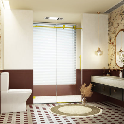 Frameless single sliding soft close shower doors with gold hardware HouseOfZazla on Tampa Home & Garden Store