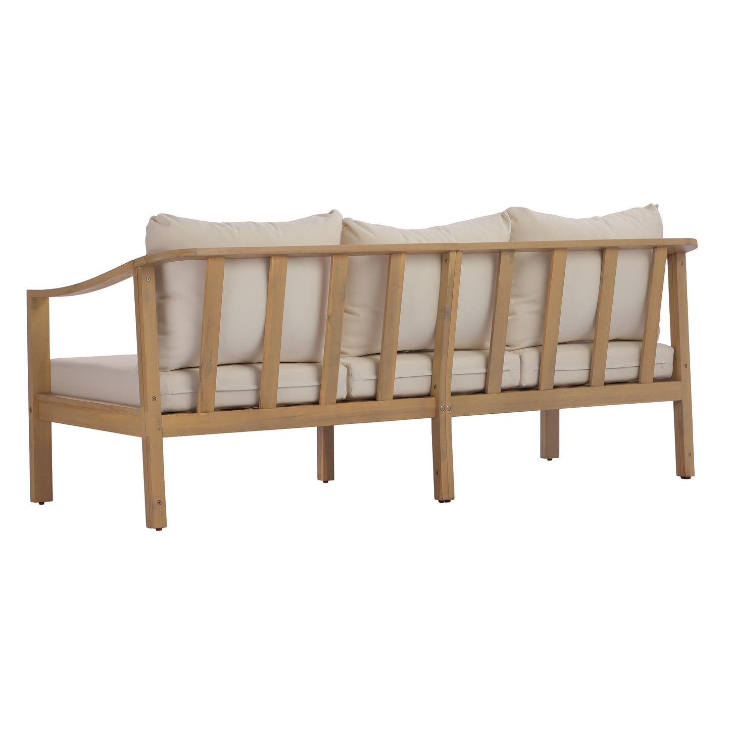 Outdoor Acacia Wood Sofa with Beige Cushions
