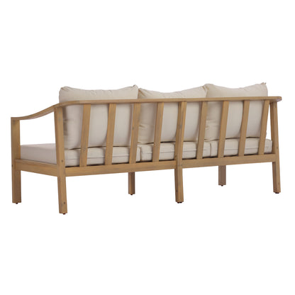 Outdoor Acacia Wood Sofa with Beige Cushions