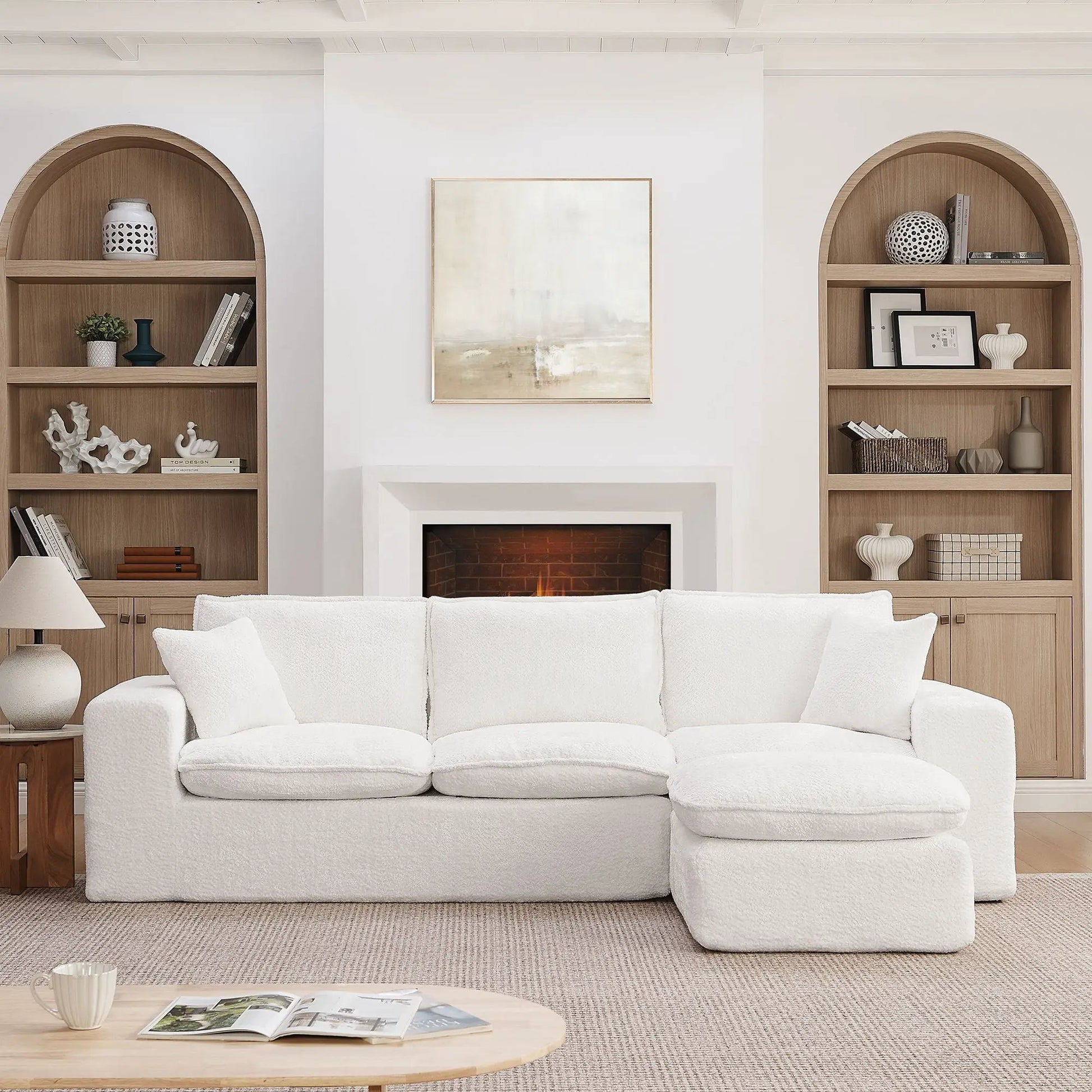 Sectional sofa with moveable ottoman in white textured fabric, 3pc Unique Piece Furniture on Tampa Home & Garden Store