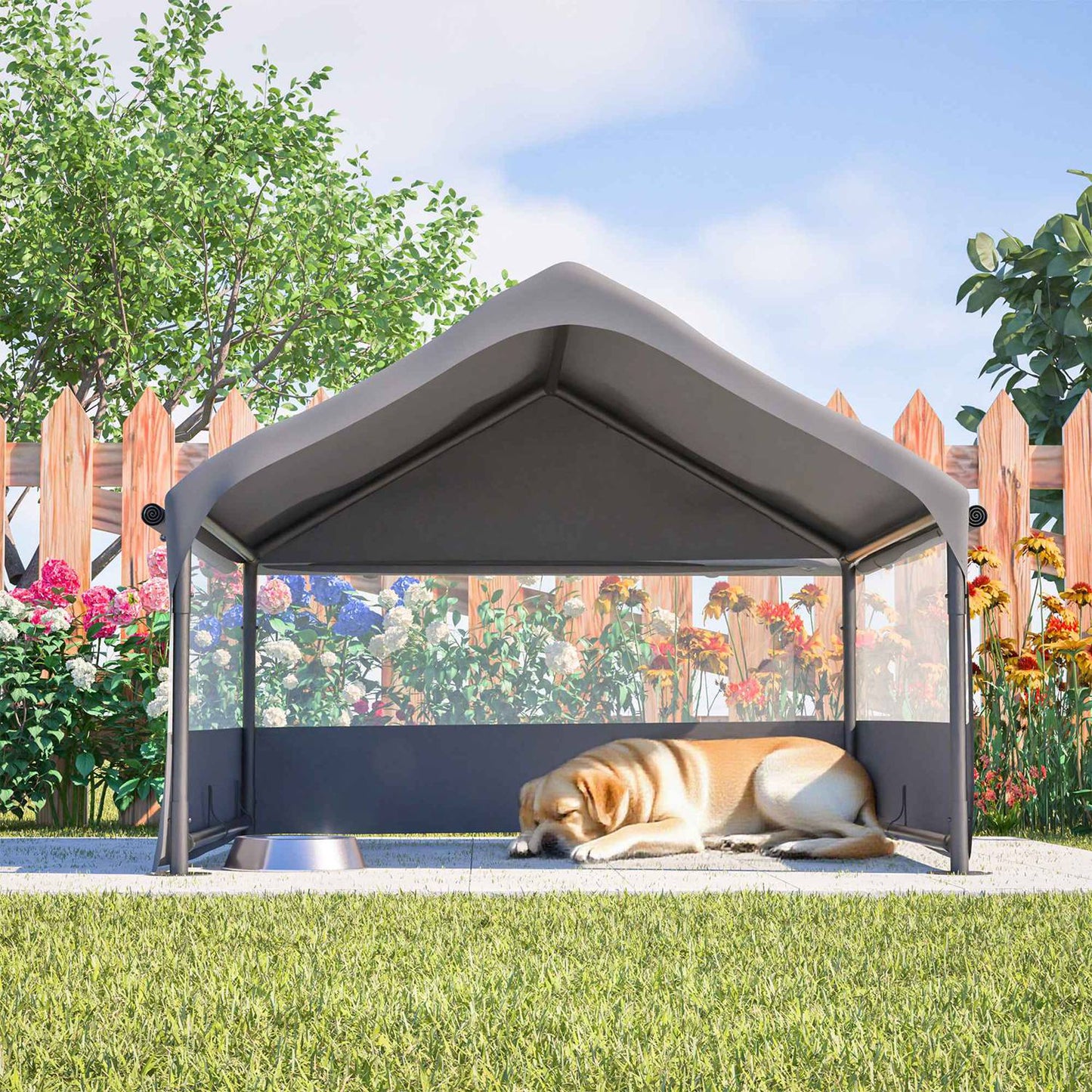 Extra Large Outdoor Dog House Tent 4x4x3ft by GemGear with mesh windows gray pet shelter on Tampa Home & Garden Store