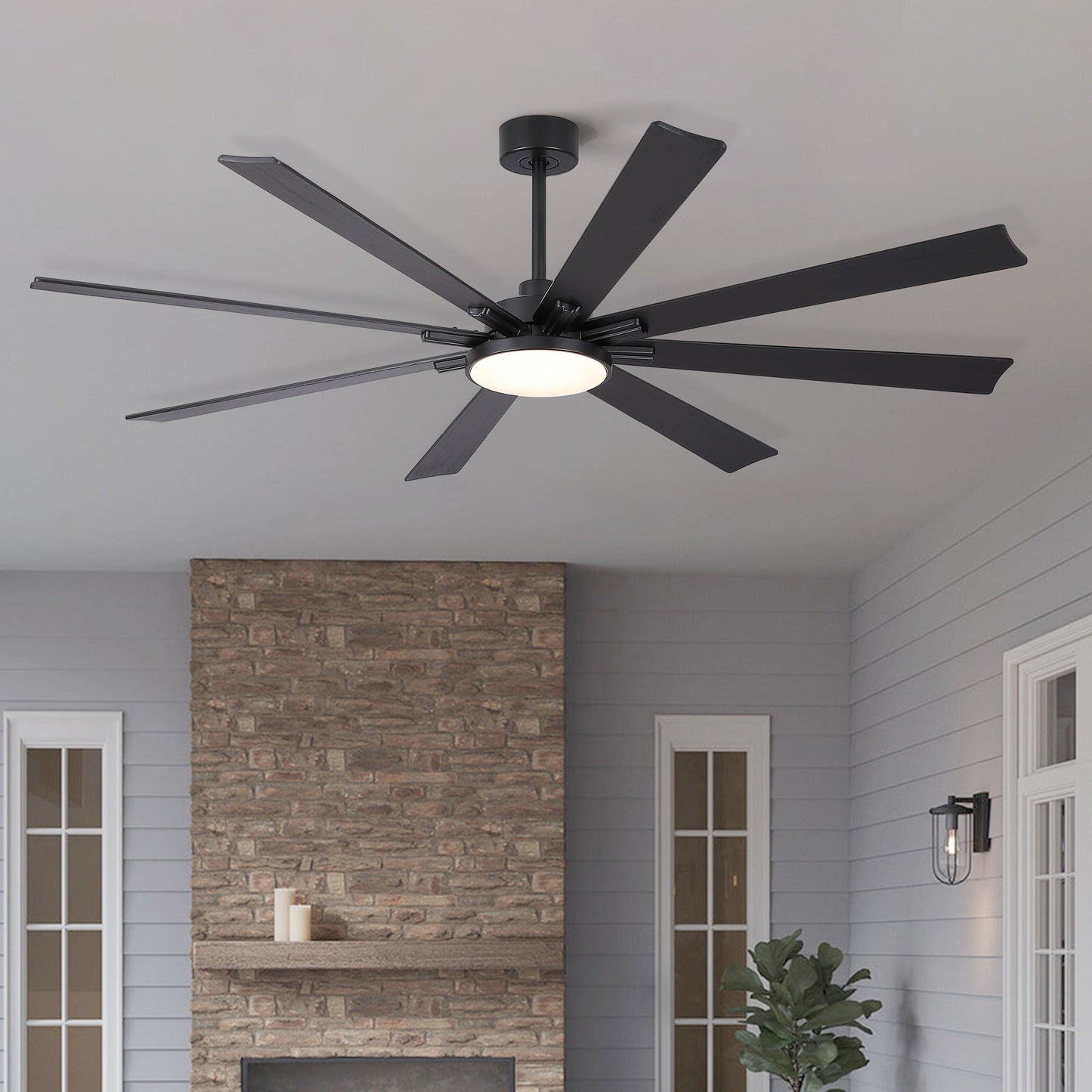 Large 8-blade ceiling fan with dimmable LED light, remote, reversible DC motor on Tampa Home & Garden Store