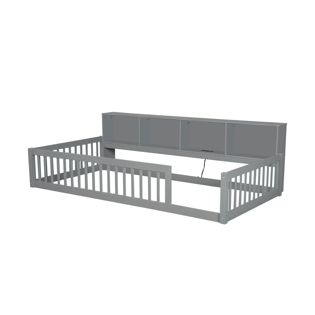 Twin Long Floor Bed with Storage Cabinets and USB Ports gray by HouseOfZazla on Tampa Home & Garden Store