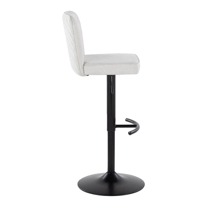 Beige upholstered adjustable barstool with swivel, rounded T-footrest, black pedestal base on Tampa Home & Garden Store