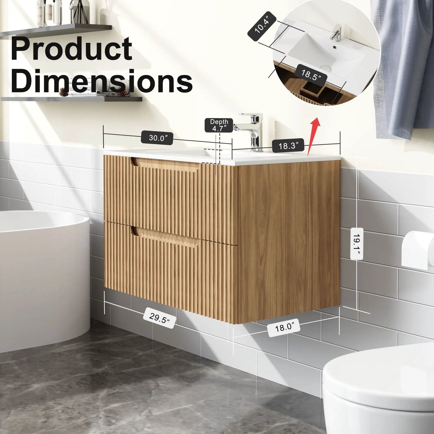 30-inch walnut wall-mounted vanity with sink soft-close drawers by Unique Piece Furniture on Tampa Home & Garden Store