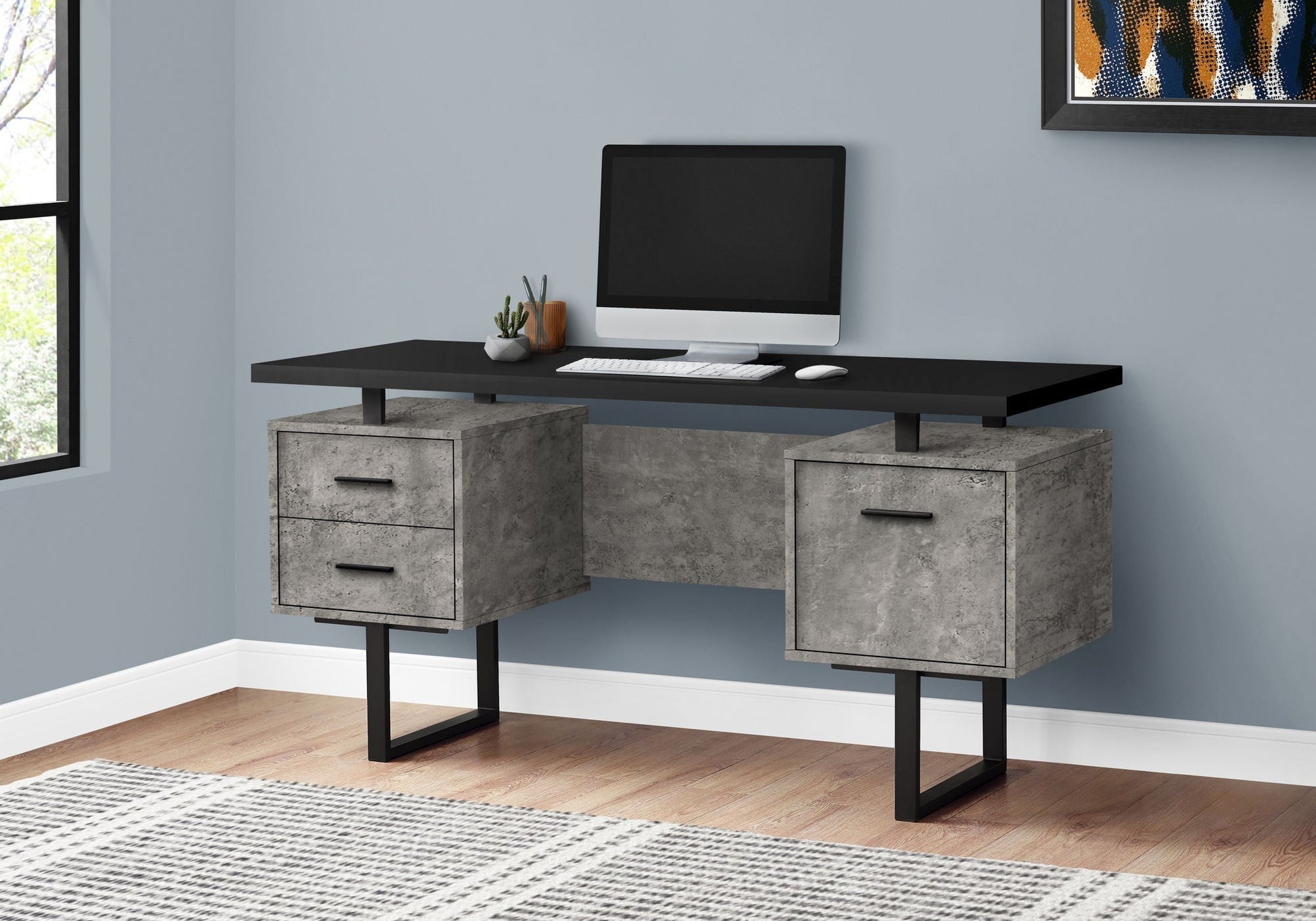 Computer desk with storage drawers, black top and concrete drawers by HouseOfZazla on Tampa Home & Garden Store