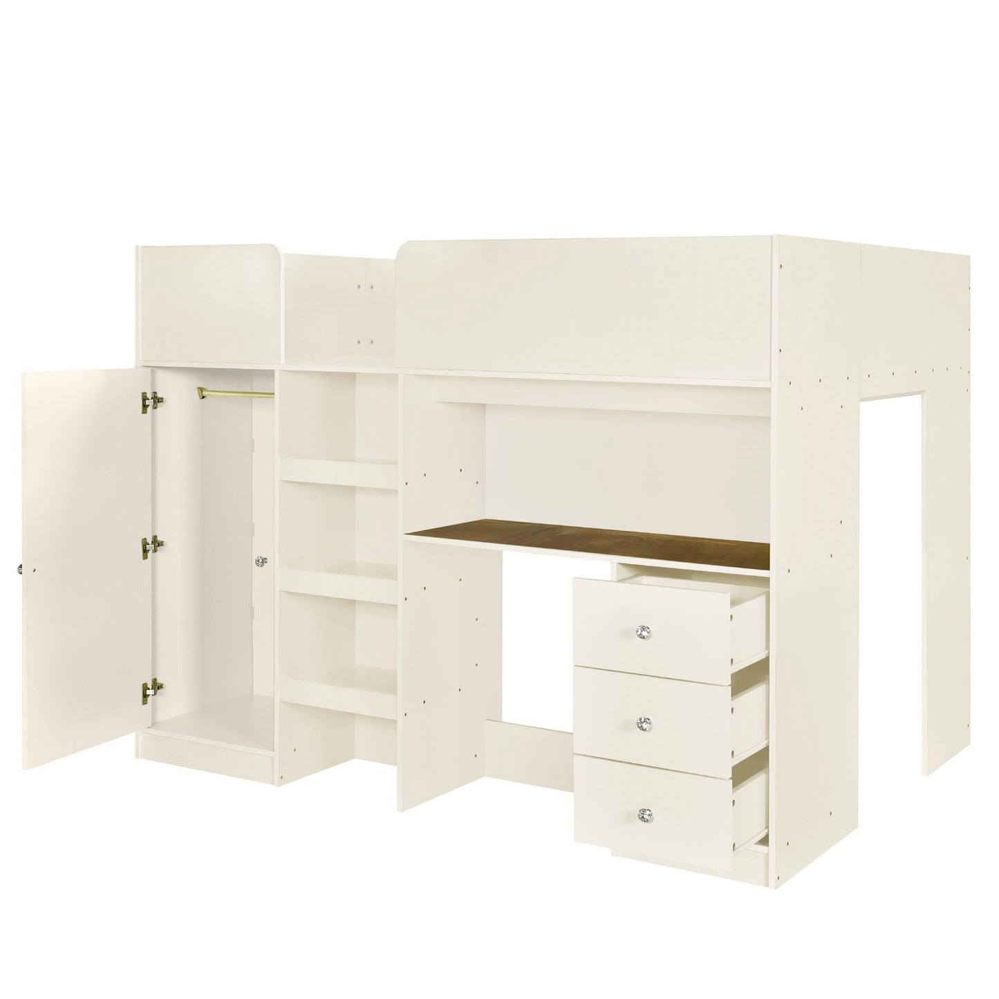 Loft bed with built-in wardrobe, desk, shelves and drawers in white by HouseOfZazla on Tampa Home & Garden Store